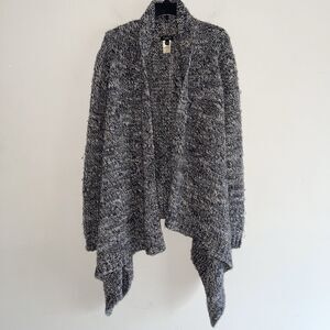 Talbots Gray Wool Alpaca Cardigan Size M Long Line Handkerchief Hem Long Sleeves